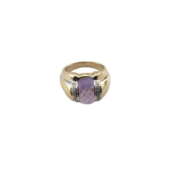 Vintage 14 Karat Yellow Gold Amethyst and Diamond Ring Size 6.25 GAI Certified - Picture 2 of 9